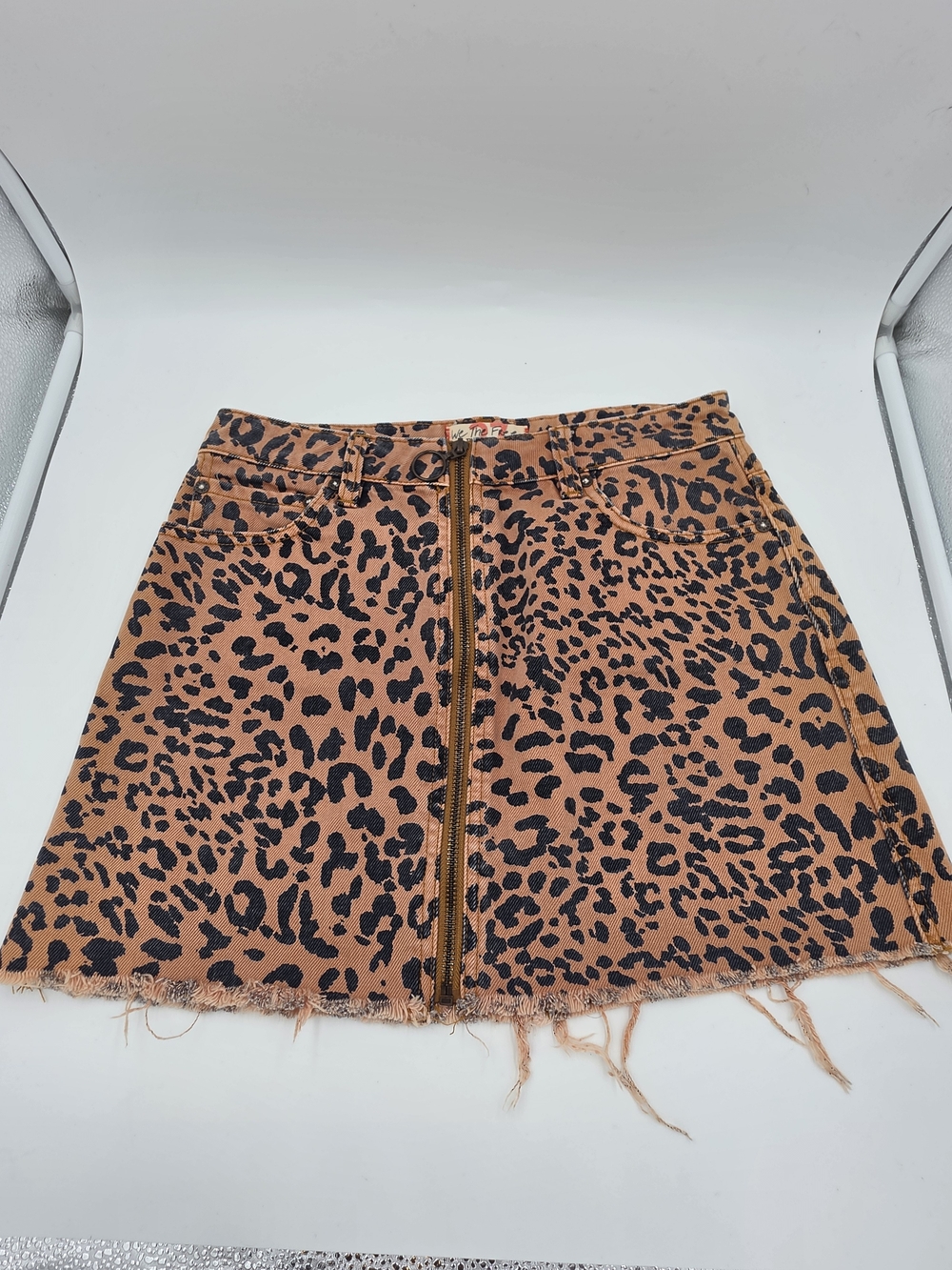 We The Free Leopard Zip-Front Mini Skirt in Brown and Black Size 27